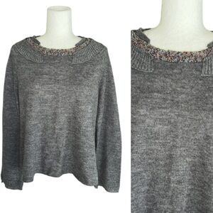 Anthropologie Knitted & Knotted Gray Beaded Cropped Wool Blend Sweater - M